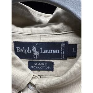 Ralph Lauren Button Shirt Men's Sz L Beige BLAIRE Long Sleeve Button Down Logo